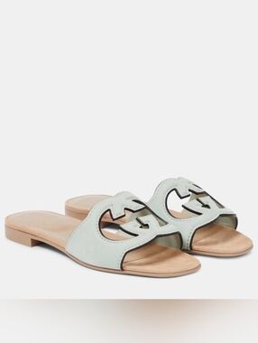 $790 Gucci Interlocking G Suede Cutout GG Logo Slide Flat Sandal EU 35 US 5 BNIB